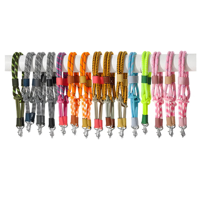 Braided rope and leather shoulder strap with a metal buckle in gold or silver finish