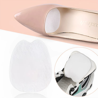 White thin felt anti-wear shoe tongue stickers showing front pad design for friction prevention