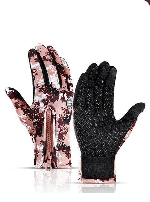 Pair of durable touchscreen-compatible winter riding gloves in various colors