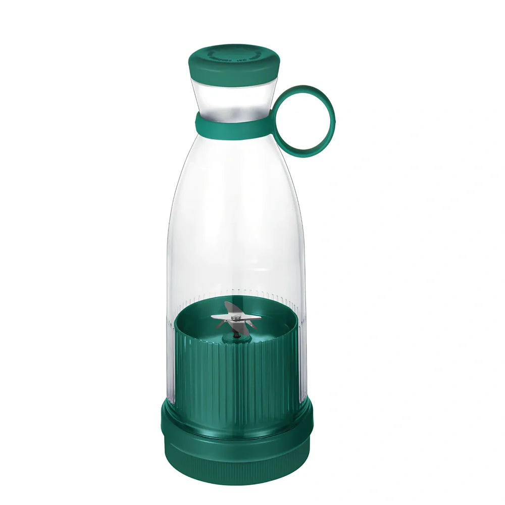 Mini portable juicer in blue, green, or pink with 380ml capacity and USB charging cable