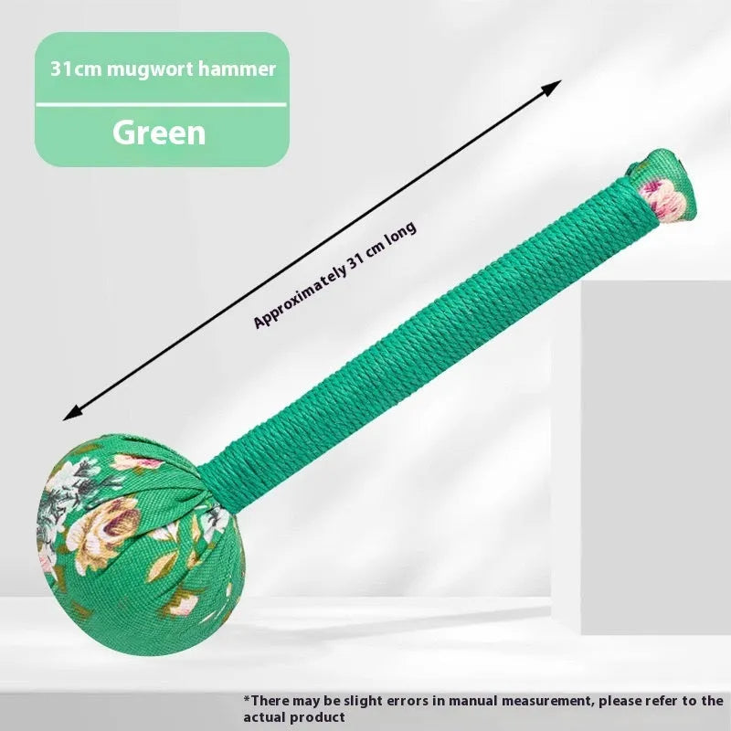 Argy wormwood health care massage hammer in green, pink, purple, red, or yellow, shown in 26cm and 31cm sizes.