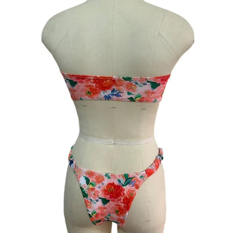 Floral lace detail European style bikini set in polyester fibre with tube top design