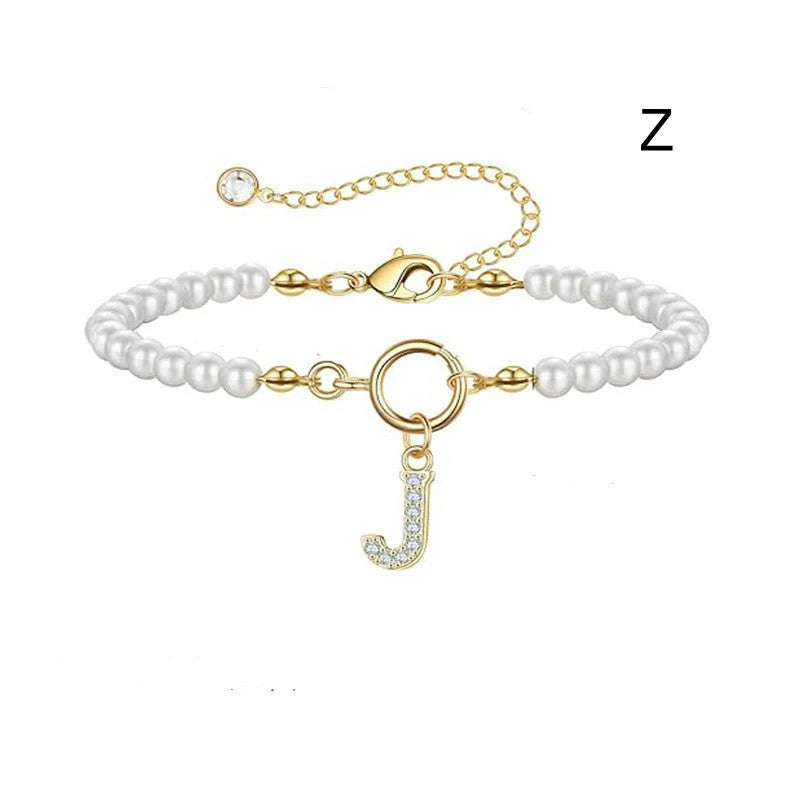 2024 Fashion Toggle Clasp Initial Bracelet with 6mm Pearl