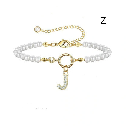2024 Fashion Toggle Clasp Initial Bracelet with 6mm Pearl