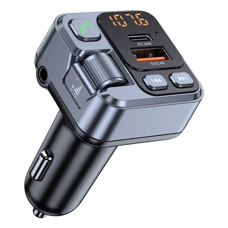 Car Bluetooth MP3 player receiver with FM transmitter and dual USB charging ports for vehicles