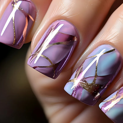Purple striped nail stickers on clear backing in European and American mid-length decorative style