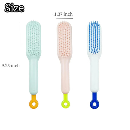 Dual-sided small dog grooming brush showing pin brush and soft bristle brush sides, in blue colour.
