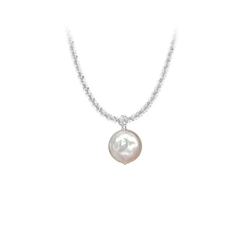 Elegant S925 Sterling Silver Baroque Pearl Necklace with starry sky chain design