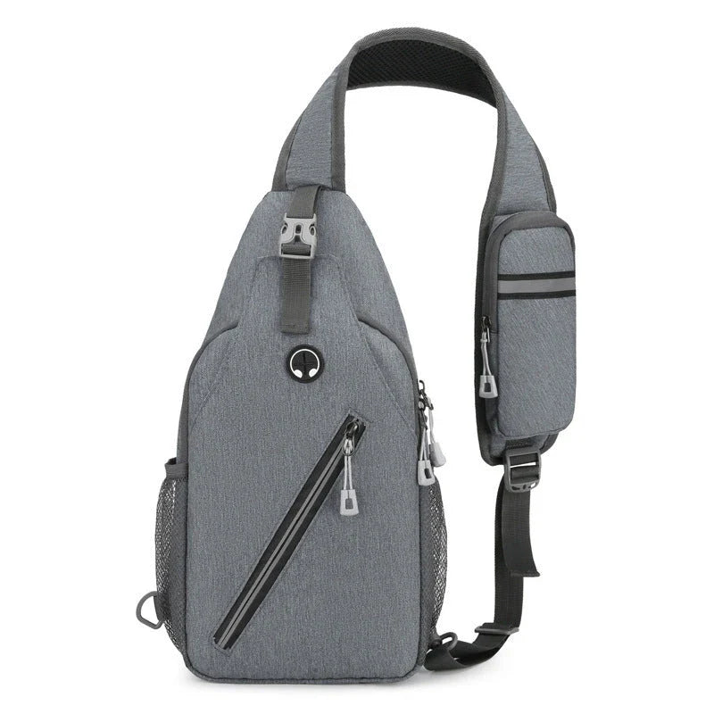 Rugged canvas crossbody bag for men in various colors, featuring a spacious main compartment, adjustable shoulder strap, and multiple pockets for organized storage.