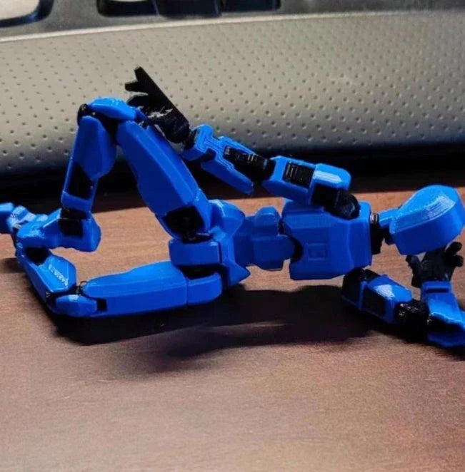 Customizable 3D printed multi-jointed action figure robot toy in various vibrant colors