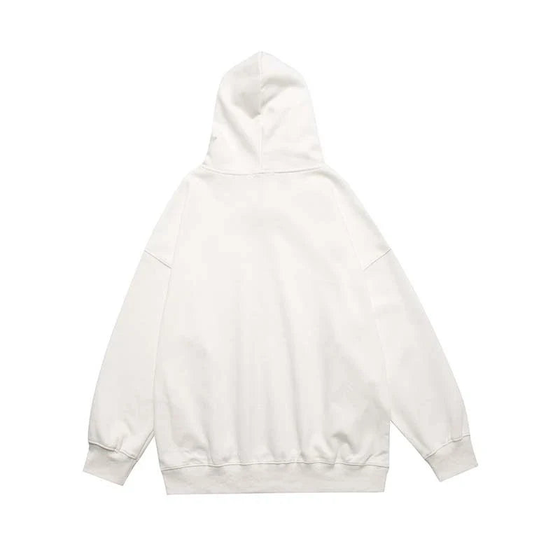Handprinted White Ink Direct Spray Printed Men's Hooded Sweater with Abstract Pattern and Soft Cotton Construction