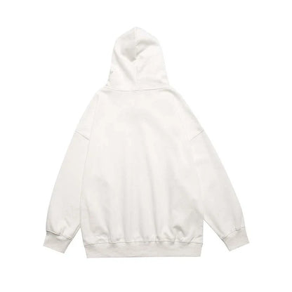 Handprinted White Ink Direct Spray Printed Men's Hooded Sweater with Abstract Pattern and Soft Cotton Construction