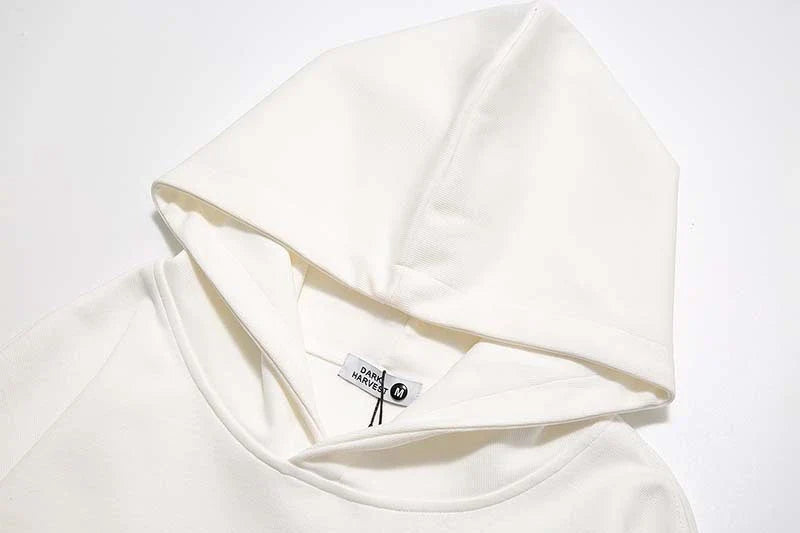 Handprinted White Ink Direct Spray Printed Men's Hooded Sweater with Abstract Pattern and Soft Cotton Construction