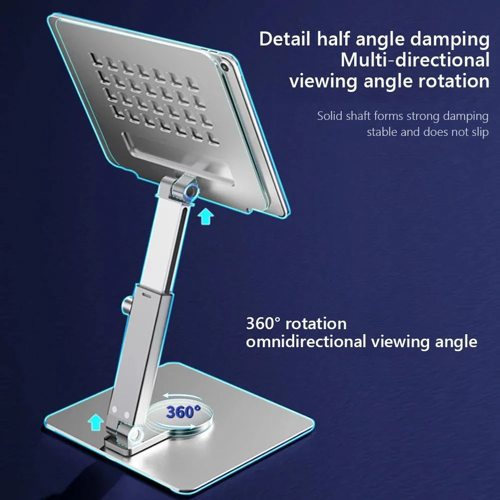 360° rotating aluminium tablet stand with adjustable and foldable design for 4-14 inch devices