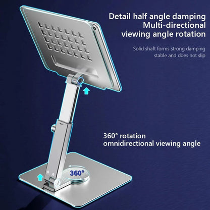 360° rotating aluminium tablet stand with adjustable and foldable design for 4-14 inch devices