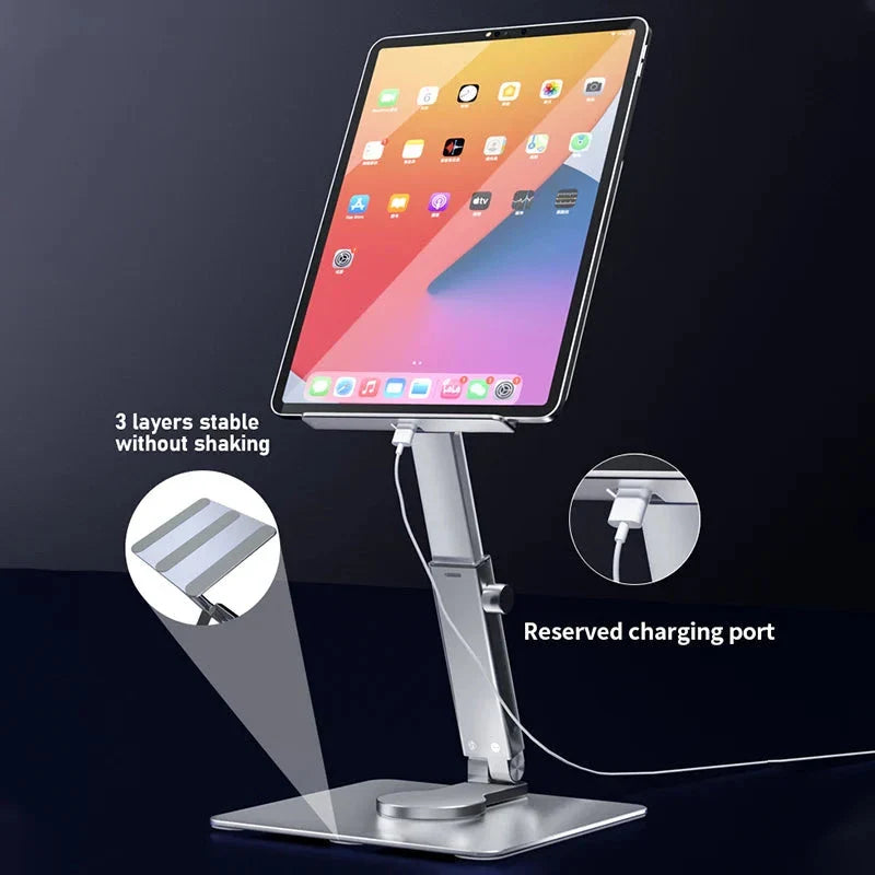 360° rotating aluminium tablet stand with adjustable and foldable design for 4-14 inch devices