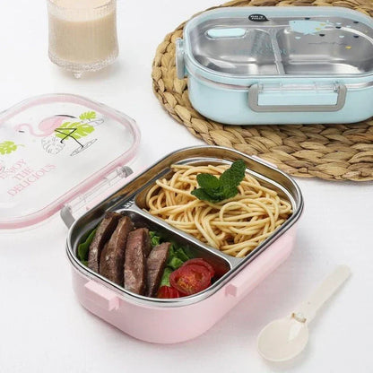 A pink stainless steel lunch box with a 650ml capacity, designed for kids' healthy and convenient meals on the go.