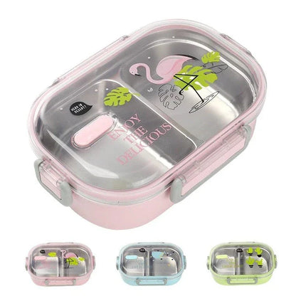 A pink stainless steel lunch box with a 650ml capacity, designed for kids' healthy and convenient meals on the go.