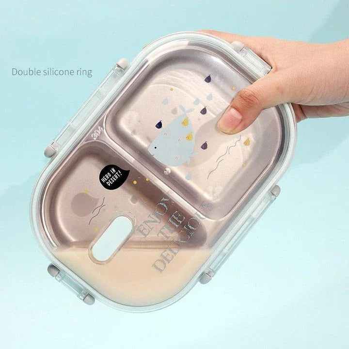 A pink stainless steel lunch box with a 650ml capacity, designed for kids' healthy and convenient meals on the go.