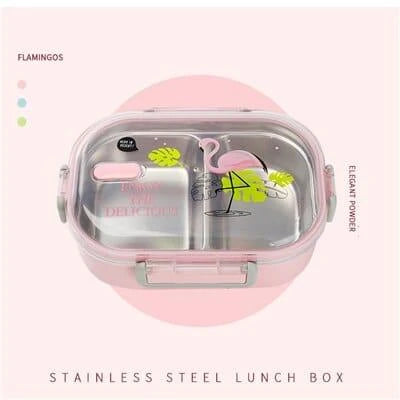 A pink stainless steel lunch box with a 650ml capacity, designed for kids' healthy and convenient meals on the go.