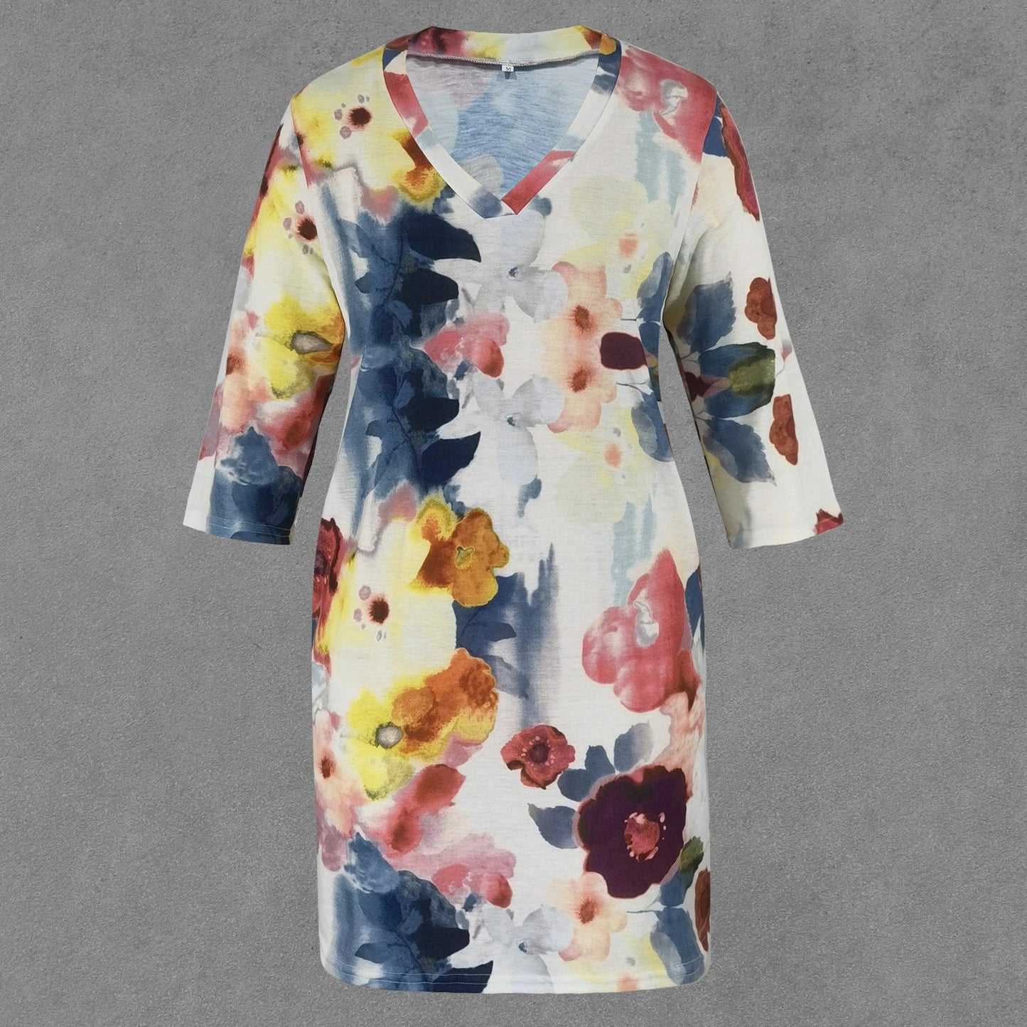 Half Sleeve Watercolor Little Flower Printing Dress - Elegant floral print dress with pencil skirt and wide waistline in lotus root, watermelon red, and green colors