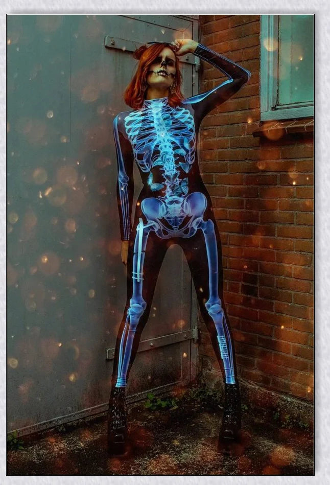 Sexyskull Bodysuit with bold skull graphics, form-fitting construction, and hidden zipper closure