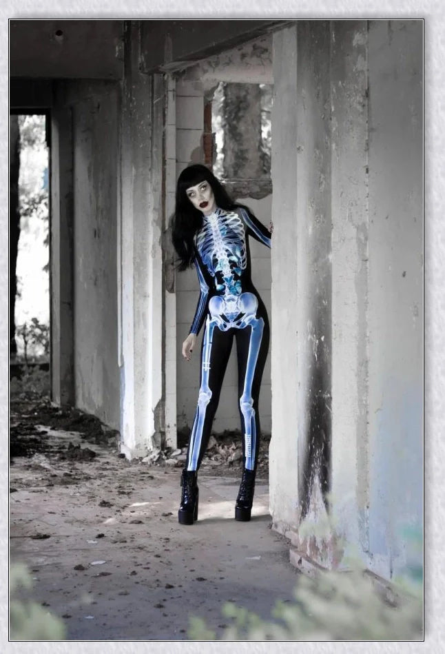 Sexyskull Bodysuit with bold skull graphics, form-fitting construction, and hidden zipper closure