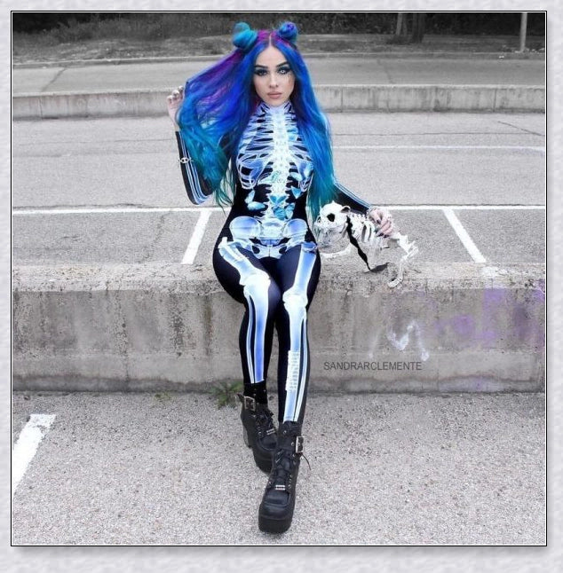 Sexyskull Bodysuit with bold skull graphics, form-fitting construction, and hidden zipper closure