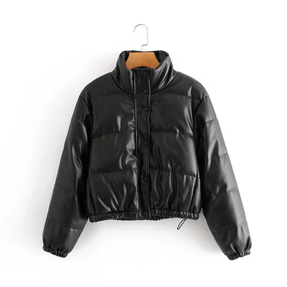 Faux Leather Cotton Jacket in Apricot/White and Black Colours