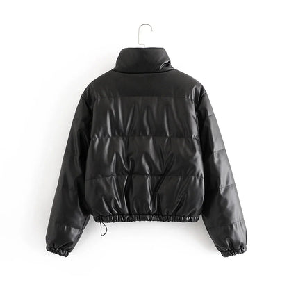 Faux Leather Cotton Jacket in Apricot/White and Black Colours