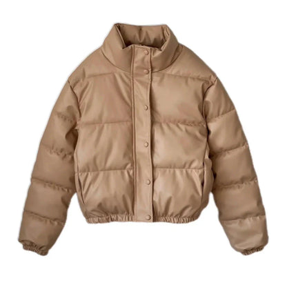 Faux Leather Cotton Jacket in Apricot/White and Black Colours
