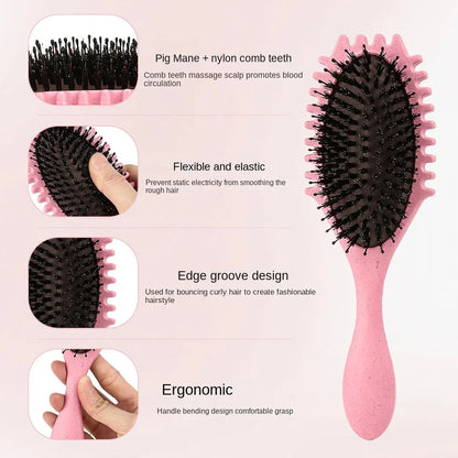 Boar Bristle Curl Defining Detangling Hair Brush - Detangle, shape and define curls with ease