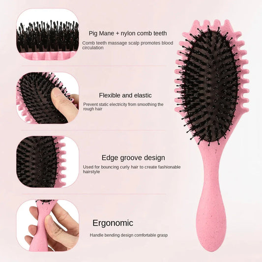 Boar Bristle Curl Defining Detangling Hair Brush - Detangle, shape and define curls with ease