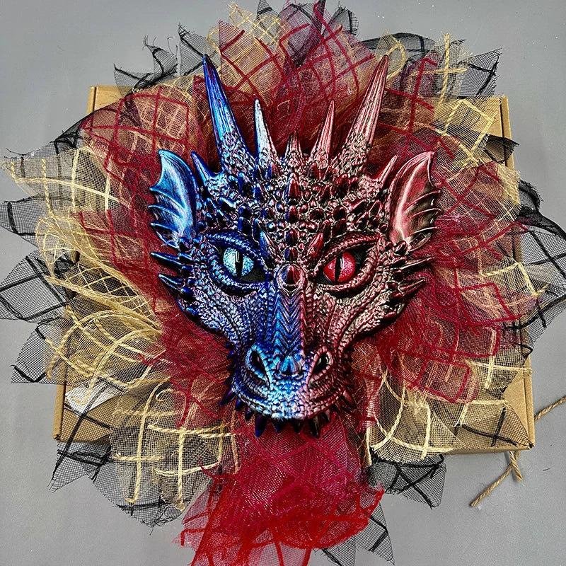 Mesmerising Halloween full-face dragon mask garland wreath with premium polyester and cloth materials