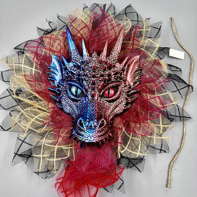 Mesmerising Halloween full-face dragon mask garland wreath with premium polyester and cloth materials