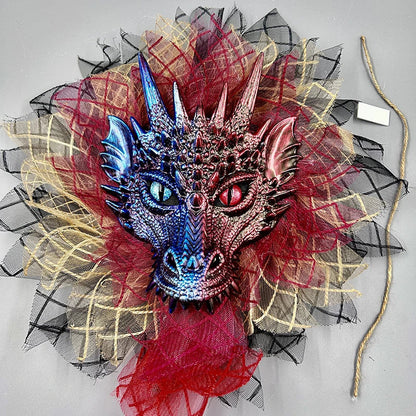 Mesmerising Halloween full-face dragon mask garland wreath with premium polyester and cloth materials