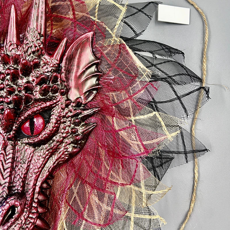 Mesmerising Halloween full-face dragon mask garland wreath with premium polyester and cloth materials