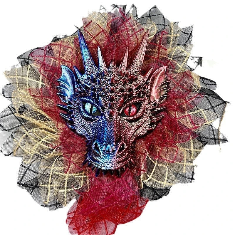 Mesmerising Halloween full-face dragon mask garland wreath with premium polyester and cloth materials