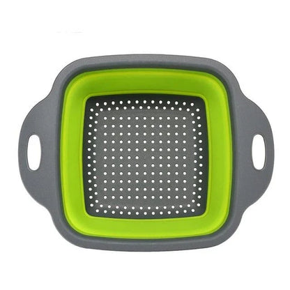 Foldable kitchen tool for sifting, straining, and scooping fruits and vegetables in a modern British kitchen