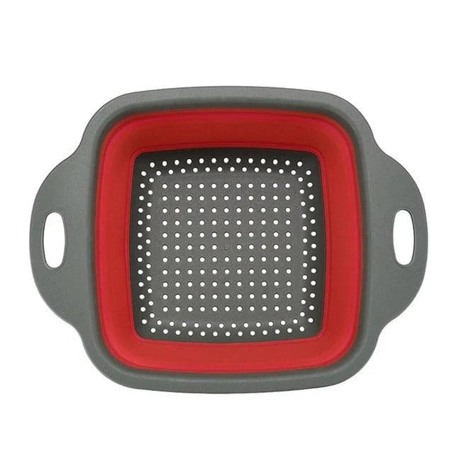 Foldable kitchen tool for sifting, straining, and scooping fruits and vegetables in a modern British kitchen