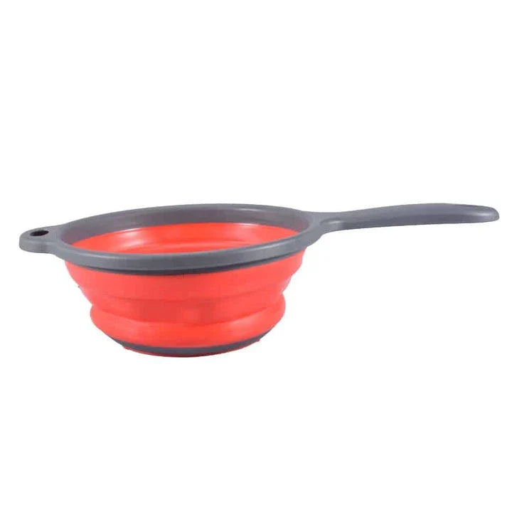 Foldable kitchen tool for sifting, straining, and scooping fruits and vegetables in a modern British kitchen