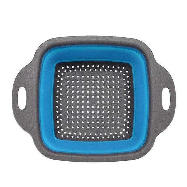 Foldable kitchen tool for sifting, straining, and scooping fruits and vegetables in a modern British kitchen