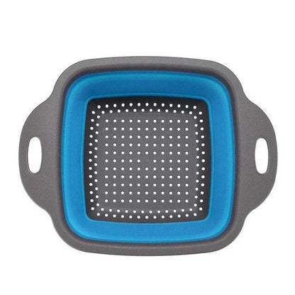 Foldable kitchen tool for sifting, straining, and scooping fruits and vegetables in a modern British kitchen