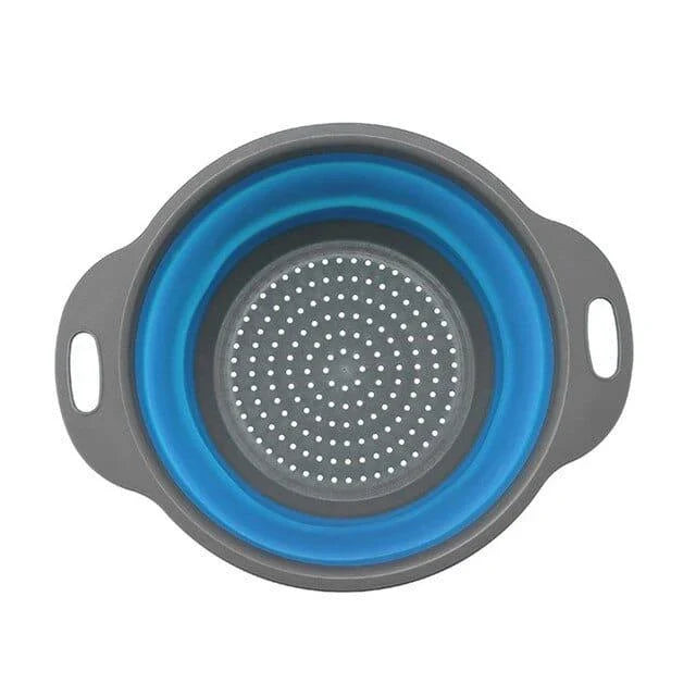 Foldable kitchen tool for sifting, straining, and scooping fruits and vegetables in a modern British kitchen