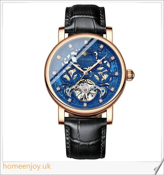 A silver, diamond-studded, automatic mechanical watch for men with a sophisticated and fashionable design