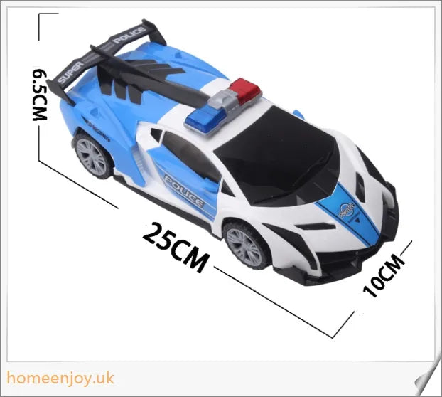A 360-degree rotating police car toy with flashing LED lights and siren sounds, perfect for young law enforcement enthusiasts.