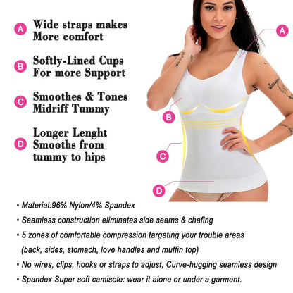 A close-up image of a black compression vest with a built-in bra, designed to sculpt and support the figure.