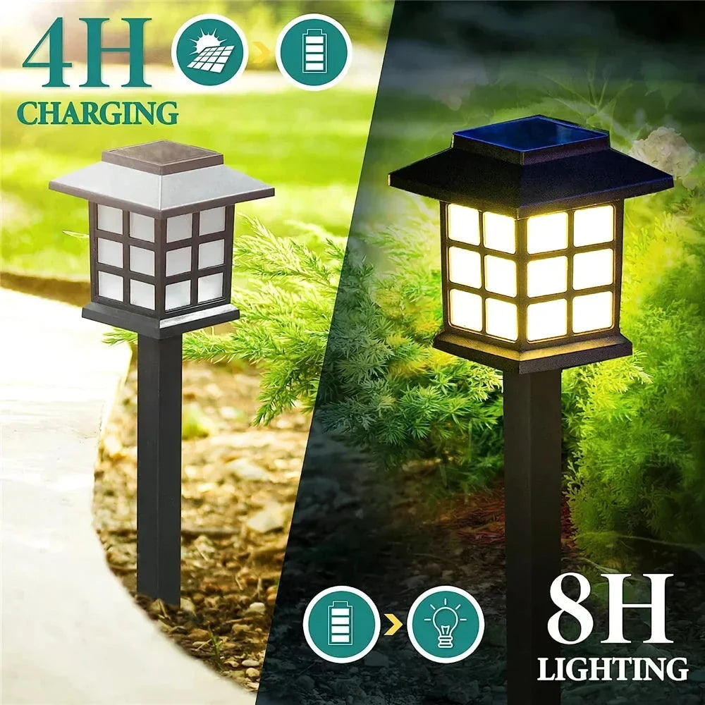 Elegant, eco-friendly solar-powered LED pathway lights illuminating a garden walkway