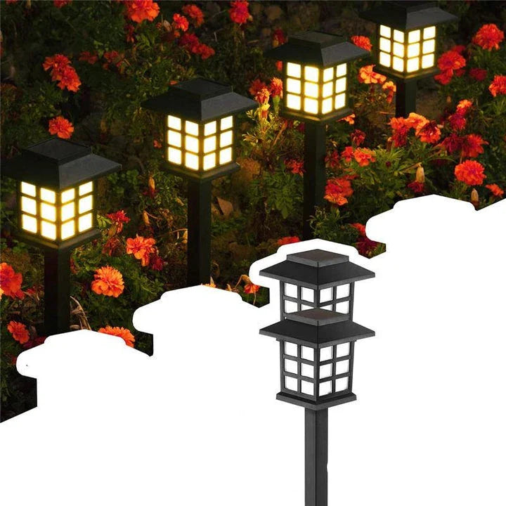 Elegant, eco-friendly solar-powered LED pathway lights illuminating a garden walkway