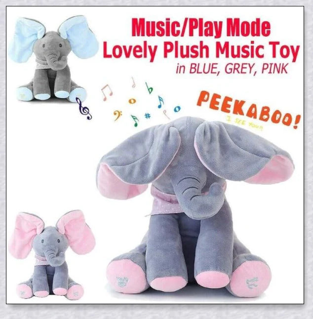 Personalized Flappy the Elephant, a soft, interactive plush toy that sings and plays peek-a-boo with your child